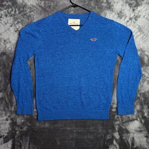 Vintage y2k Hollister V-Neck Blue Long Sleeve Pullover Sweater Size Medium